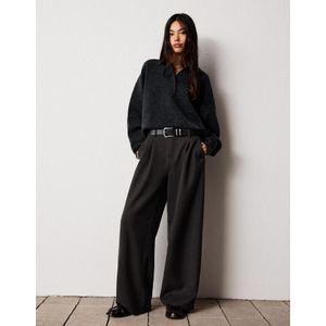 Bershka Wijde Broek Met Dubbele Stof Dames 44 Grijs