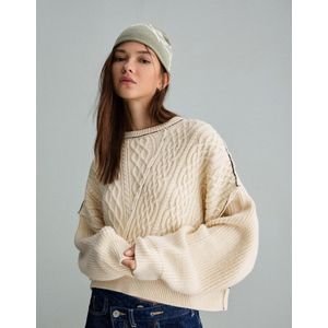 Bershka Kabeltrui Dames L Ecru