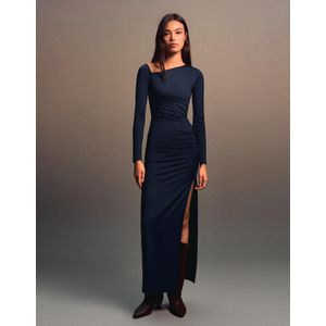 Bershka Asymmetrische Midi-Jurk Met Lange Mouw Dames L Marineblau