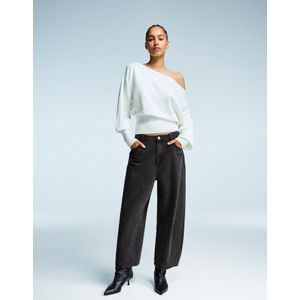 Bershka Cropped Barrel Broek Dames 42 Grijs