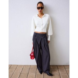 Bershka Tailoring Broek Met Taille Met Overslag Dames 34 Donkergrijs