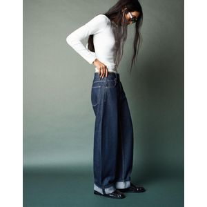 Bershka Oprolbare Baggy Jeans Dames 32 Marineblau