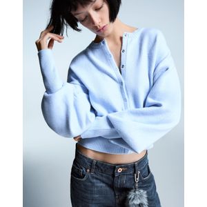 Bershka Strak Ribcord Vest Dames L Lichtblauw