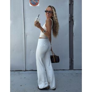 Bershka Sweatstof Broek Met Studs Dames L Gebroken Wit