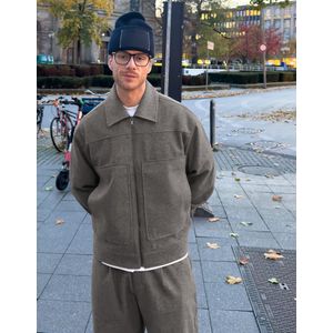 Bershka Boxy Fit Overshirt Met Rits Heren S Donkergrijs