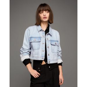 Bershka Cropped Denim Jas Dames 10-12 Lichtblauw