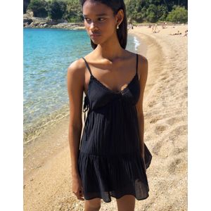 Bershka Mini-Jurk Met Structuur En Kanten Afwerking Dames Xl Zwart