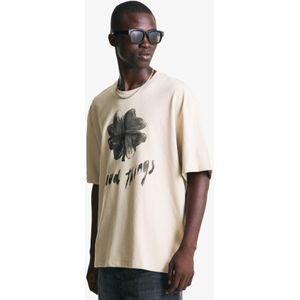 Bershka Bedrukt T-Shirt Met Korte Mouw En Structuur Heren Xs Zand