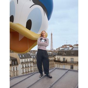 Bershka T-Shirt Met Lange Mouw En Mickey Mouse-Print Heren Xl Bordeaux