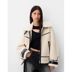 Bershka Dubbelzijdig Teddy Jack Dames M Ecru