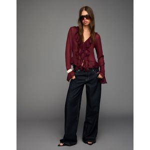 Bershka Overhemdblouse Met Lange Mouw En Volants Dames M Bordeaux