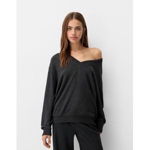 Bershka Zachte Oversized Trui Met V-Hals Dames Xs Donkergrijs