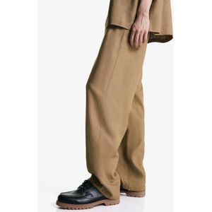 Bershka Wide Leg Joggingbroek Van Linnenmix Heren Xl Kameel