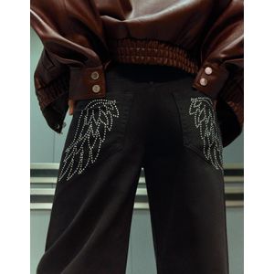 Bershka Straight Low Waist Broek Met Stras Dames 36 Zwart