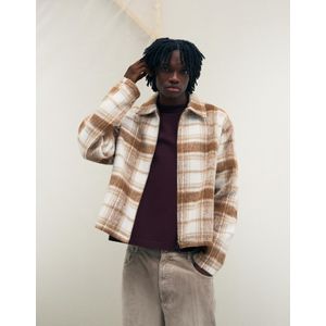 Bershka Boxy Fit Geruite Jas Heren L Bruin