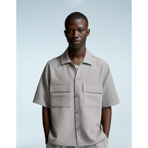 Bershka Tailoring Overhemd Met Korte Mouw Heren S Grijs