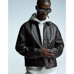 Bershka Leereffect Boxy Fit Jas Heren M Zwart