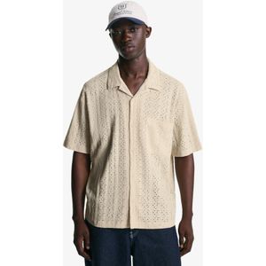 Bershka Overhemd Met Borduursel En Korte Mouw Heren Xs Zand