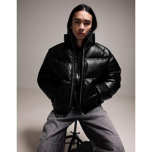 Bershka Puffy Jack Met Leereffect Heren Xl Zwart