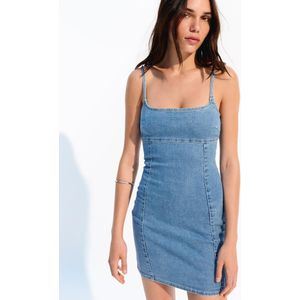 Bershka Korte Denim Jurk Dames Xs Gewassen Blauw