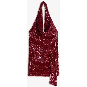 Bershka Gedrapeerde Mini-Jurk Met Halter En Lovertjes Dames Xs Rood