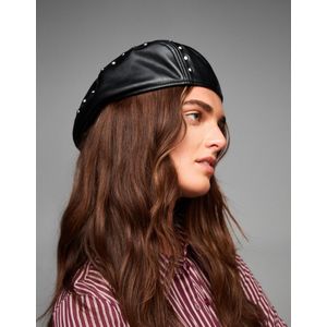Bershka Baret Met Leereffect En Studs Dames Zwart
