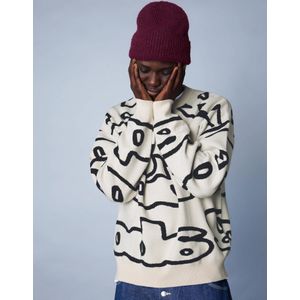 Bershka Trui Met Print Heren L Gebroken Wit
