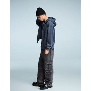 Bershka Acid Wash Multi-Cargo Baggy Broek Heren 38 Zwart