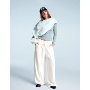 Bershka Soft Wide Leg Broek Dames L Ecru