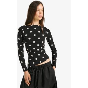Bershka Asymmetrisch T-Shirt Met Lange Mouw Dames Xs Wit / Zwart