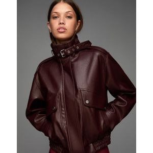Bershka Jas Met Leereffect En Zakken Dames L Bordeaux