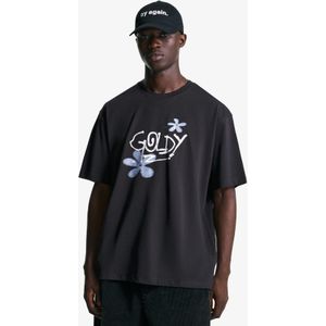 Bershka T-Shirt Met Print En Korte Mouw Heren M Donkergrijs