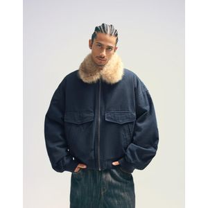 Bershka Jack Met Imitatiebontkraag Heren S Marineblau