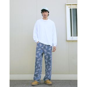 Bershka Jacquard Baggy Jeans Heren 38 Gewassen Blauw