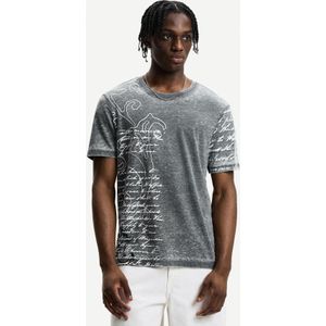 Bershka T-Shirt Met Print En Korte Mouw Heren L Donkergrijs