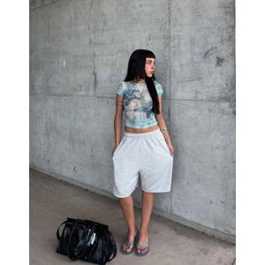 Bershka Bermudashort Van Sweatstof Met Borduursel Dames Xs Grijs