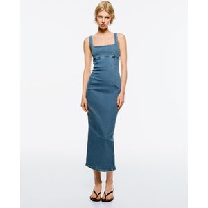 Bershka Lange Denim Jurk Met Bandjes Dames Xl Gewassen Blauw