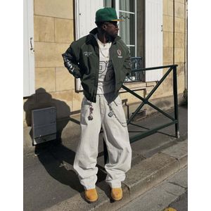 Bershka Geborduurde Technische Jas Heren Xs Kaki