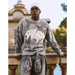 Bershka Geborduurde Trui Met Print Heren Xs Grijs