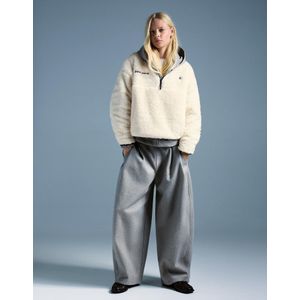 Bershka Trui Met Rits, Teddy-Effect En Verstelbare Zoom Dames Xs-S Ecru