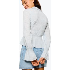 Bershka Rustieke Blouse Met Plooi Dames L Lichtblauw