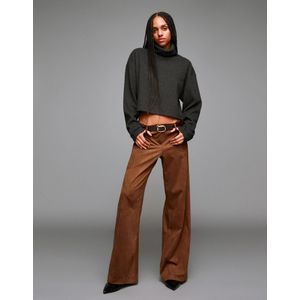 Bershka Wide Leg Broek Van Imitatiesuède Dames 34 Bruin