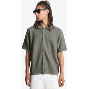 Bershka Overhemd Met Korte Mouwen En Structuur Heren Xs Kaki
