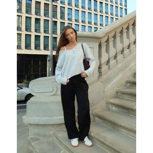 Bershka Soft Touch Trui Met V-Hals Dames L Grijs