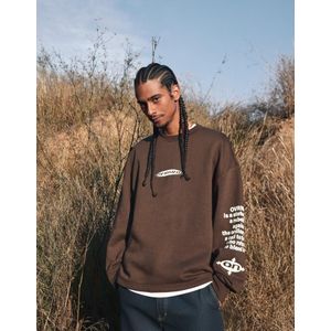 Bershka Oversized Sweatshirt Met Print Heren L Bruin