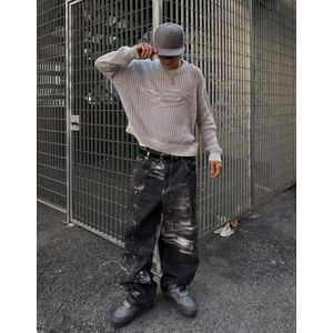 Bershka Mesh Trui Met Verwassen Effect Heren S Grijs