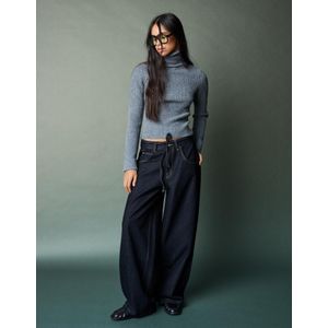 Bershka Barrel Jeans Met Wijde Pijpen En Riem Dames 42 Marineblau