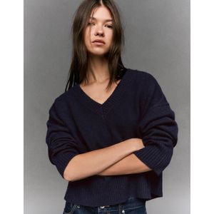 Bershka Cropped Trui Met V-Hals Dames M Blauw