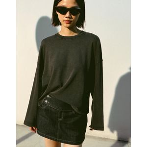 Bershka T-Shirt Met Lange Mouw En Print Dames Xxs Donkergrijs