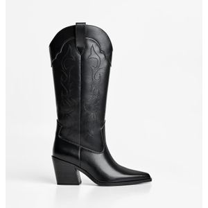 Bershka Gehakte Cowboylaars Met Borduursel Dames 37 Zwart